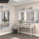 Large Silver Crystal Rhinestone Frameless Vanity Wall Mirror 48x24