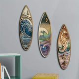 3-Piece Wooden Surfboard Wall Decor Nautical Marlin Wave Art