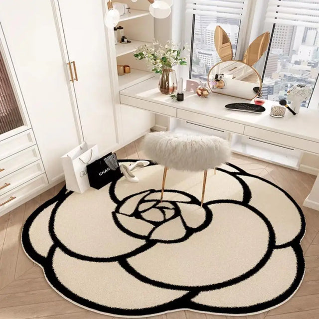 Round Camellia Crystal Velvet Non-Slip Absorbent Quick-Dry Floor Rug