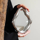 Vintage Oval Ceramic Dresser Tabletop Mirror Electroplated French Makeup