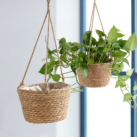 Rustic Woven Straw Flower Basket - Multi-Purpose Decorative Storage