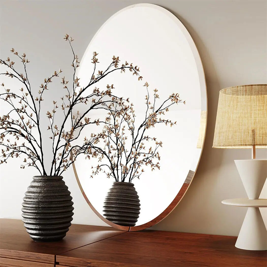 Frameless Oval Beveled HD Wall Mirror Shatterproof Silver Vanity