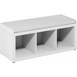 3 Cube Storage Bench – Cushioned White Entryway Seating Organizer.