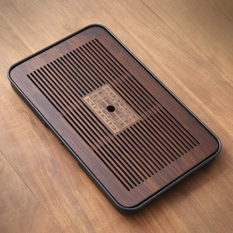 Vintage Chinese Wooden Tea Tray with Drawer Storage and Drainage