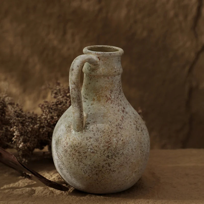 Retro Handmade Ceramic Vase 8.1in Tabletop Decorative Flower Pot