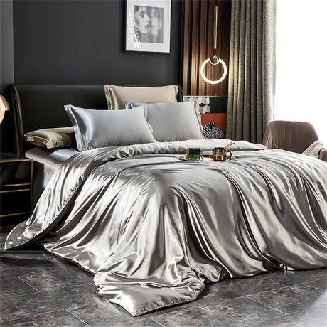 Luxury Rayon Satin Silk-Like Bedding Set Duvet Cover Pillowcases