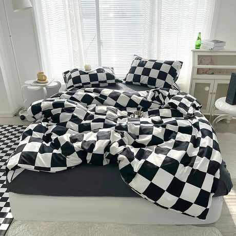 Checkerboard Duvet Cover Bedding Set Polyester Cotton Blend