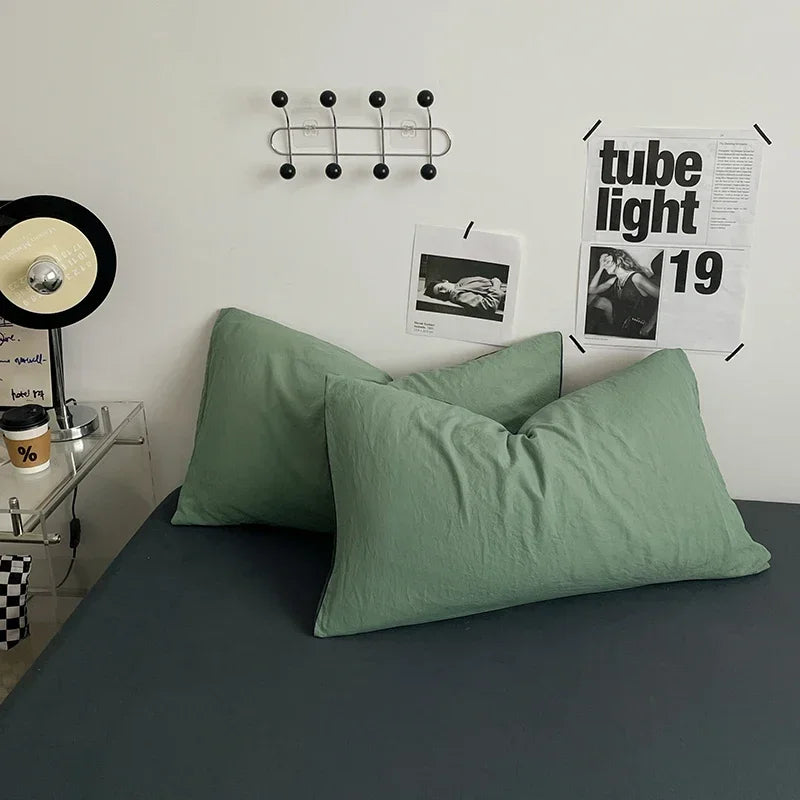 Washed Cotton Duvet Cover Set with Flat Sheet Pillowcases