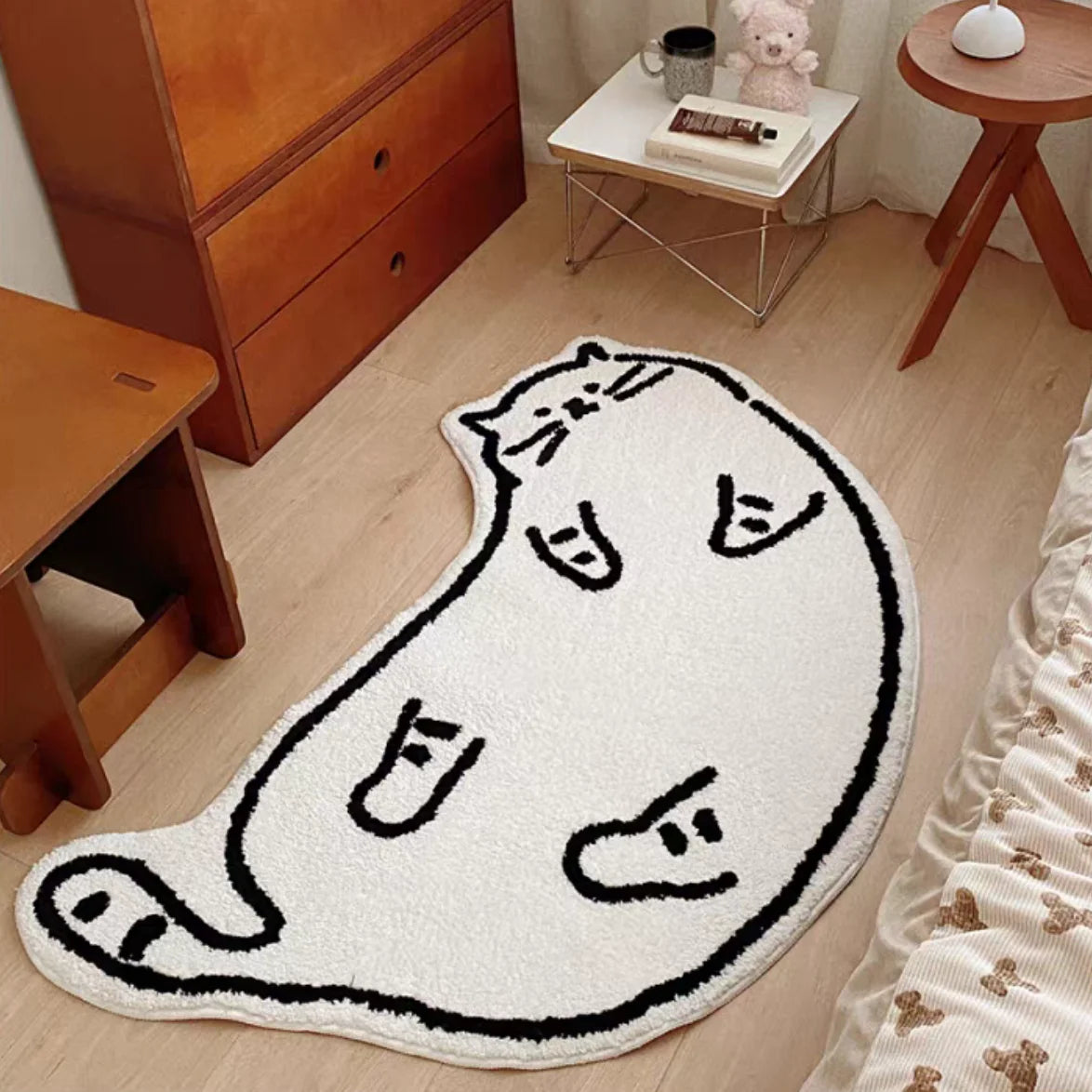 VIKAMA Sleeping Cat Plush Fleece Rug Non-Slip Waterproof Accent Mat
