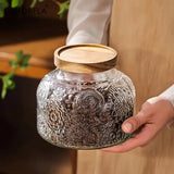 Retro Crabapple Patterned Glass Sealed Jar Set for Food Storage