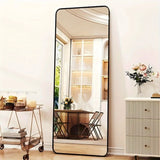 59-inch Full-Length Rounded Corner Mirror with Black Aluminum Frame