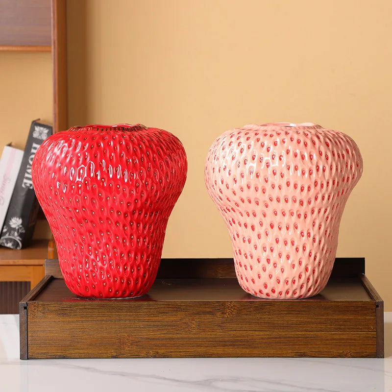 Cute Strawberry Ceramic Vase Kids Room Decorative Flower Pot