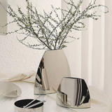 Minimalist Arc-Shaped Metal Tabletop Vase Sculpture, Silver Finish