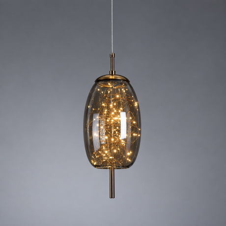 Amber Glass Pendant Light with a Starry LED Cluster