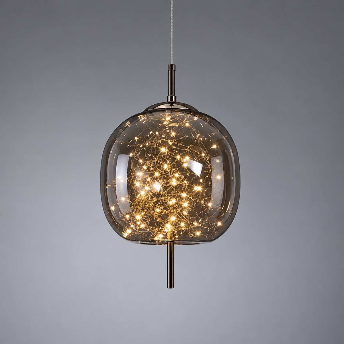 Amber Glass Pendant Light with a Starry LED Cluster