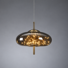 Amber Glass Pendant Light with a Starry LED Cluster