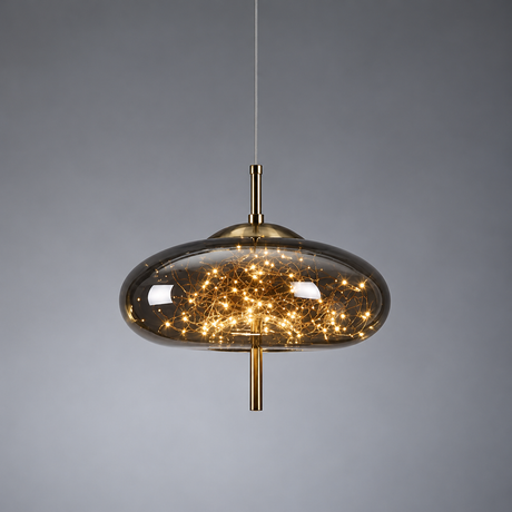 Amber Glass Pendant Light with a Starry LED Cluster