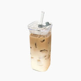 Square Heat-Resistant Borosilicate Glass Cup with Lid and Straw