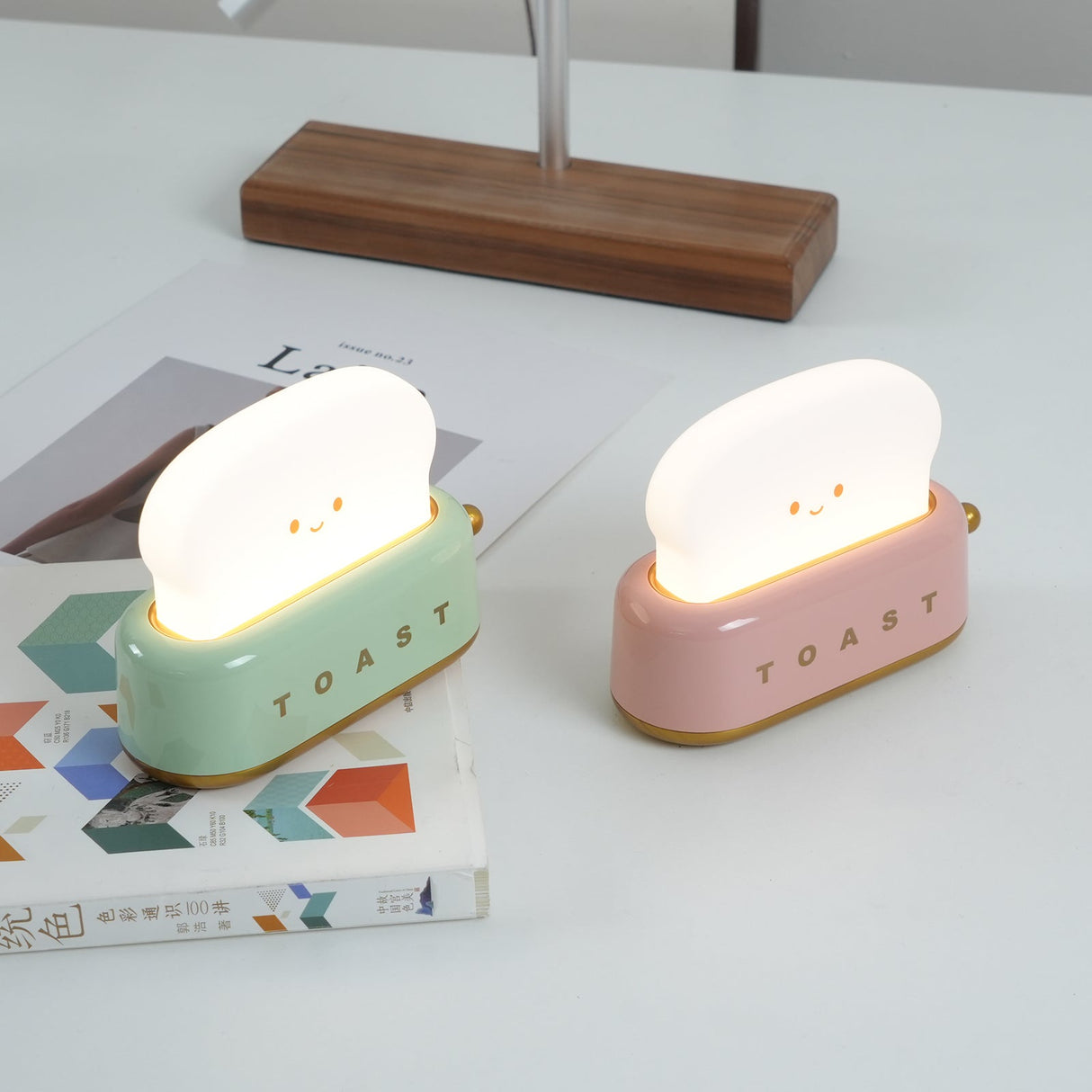 Toaster table lamp dimmed low as a bedside night light