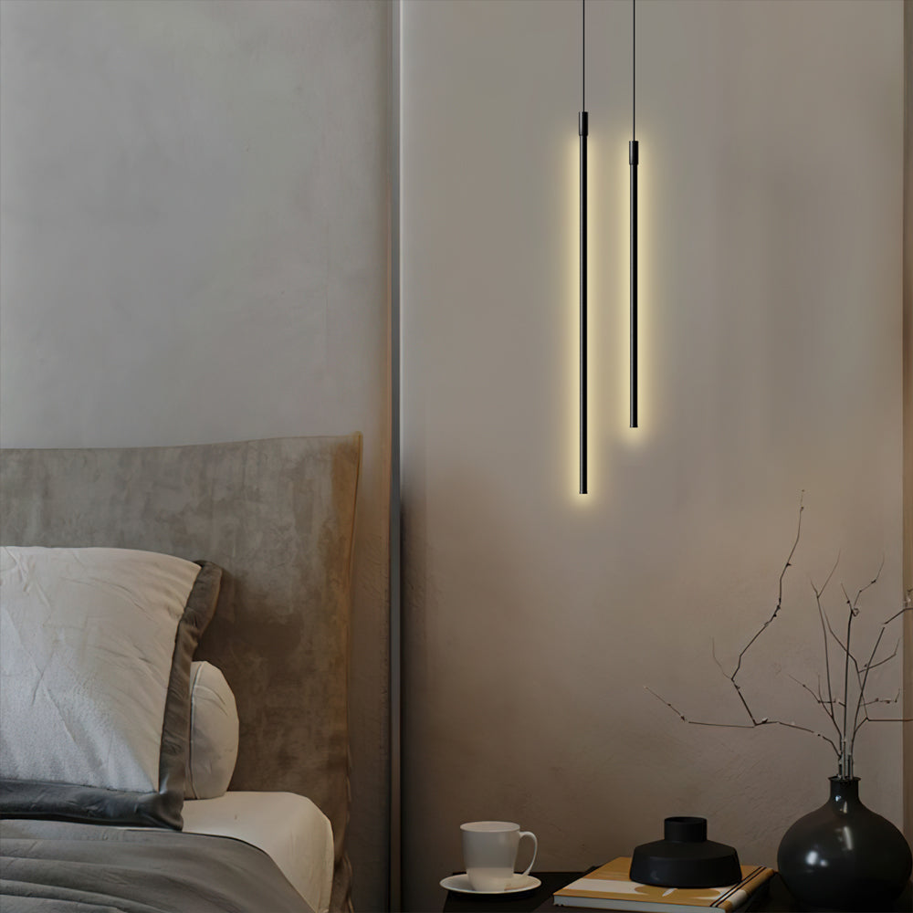 Linear LED pendant light shown at full hanging length
