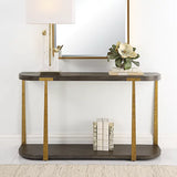Uttermost Palisade Modern Oval Console Table Coffee Veneer Antique Gold Finish