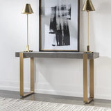 Kea Mid‑Century Diamond Ash Console Table with Brushed Brass Legs