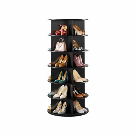 6 Tier Rotating Shoe Rack – Black Spinning Lazy Susan Organizer Tower.