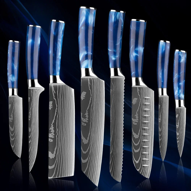 Blue Handle Knife Set – 8 Piece Japanese Style Kitchen Knives