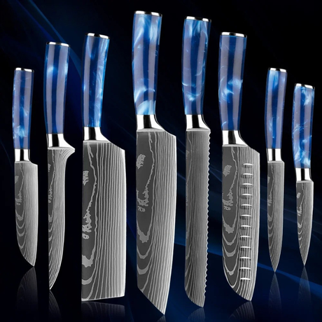 Blue Handle Knife Set – 8 Piece Japanese Style Kitchen Knives