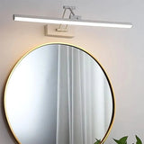 Adjustable vanity light bar tilted to aim light at the sink