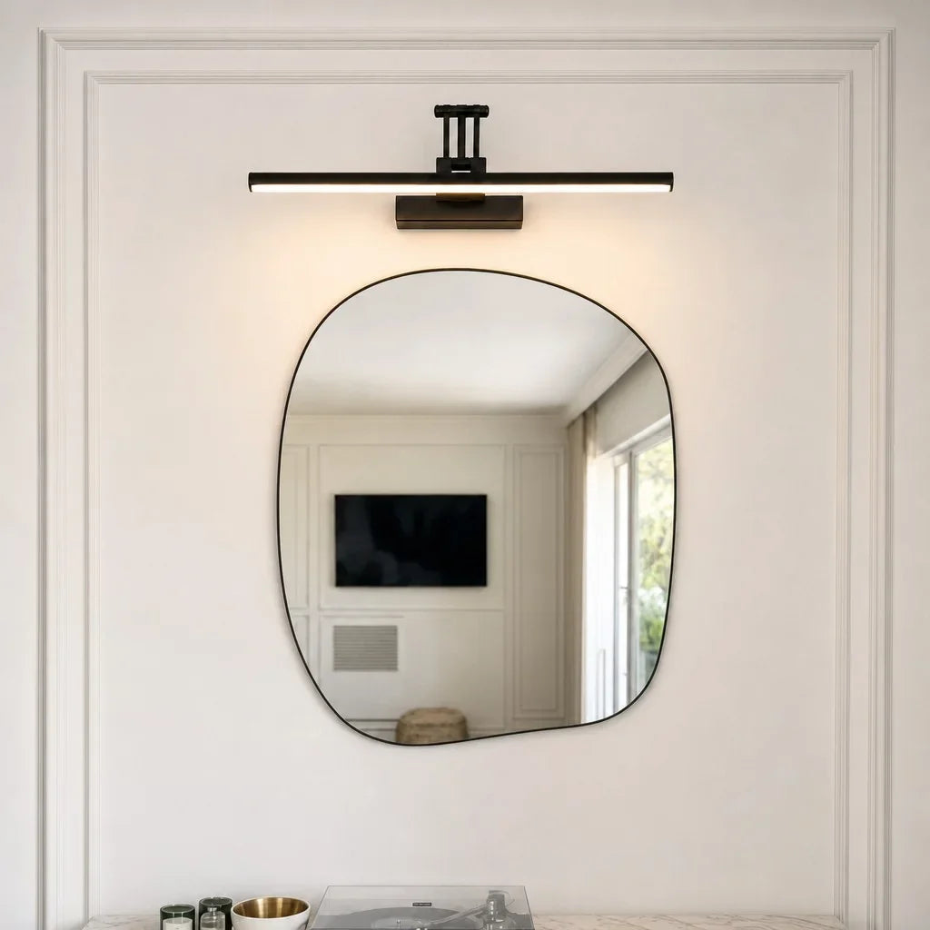 Slim metal LED wall light with acrylic diffuser for a bathroom mirror