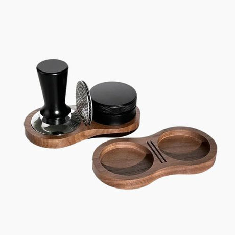 Walnut Wooden Coffee Tamper Mat Stand with Non‑Slip Base