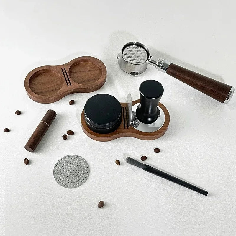 Walnut Wooden Coffee Tamper Mat Stand with Non‑Slip Base
