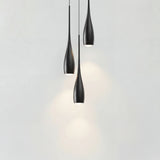 Water drop pendant light with slim teardrop aluminium shade on white background