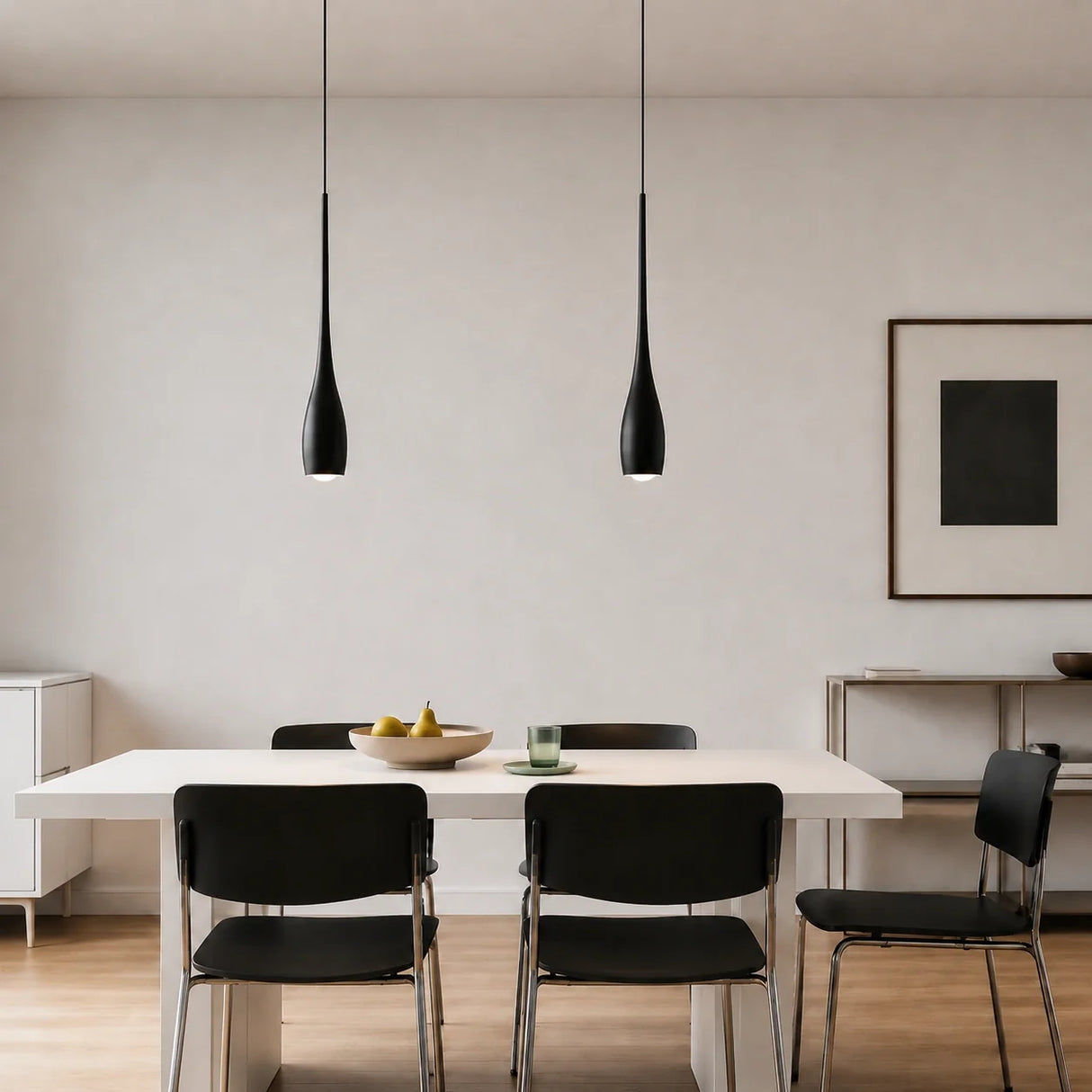 Aluminium alloy pendant light with matte finish and elongated drop shade