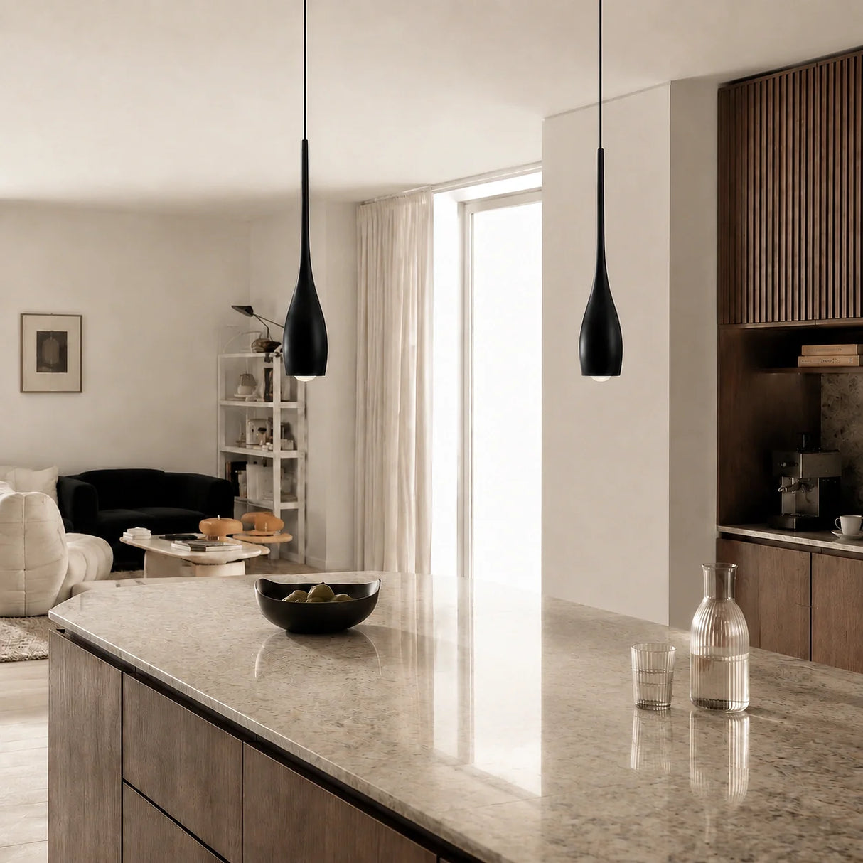 Minimalist ceiling pendant light with slender aluminium body