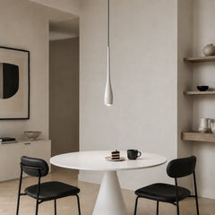 Water drop pendant light detail showing the smooth tapered neck