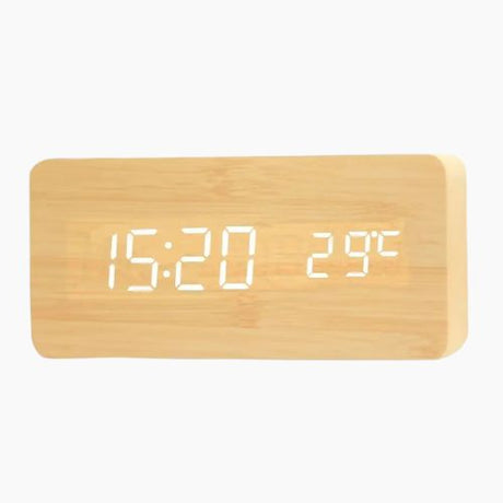 Wooden Digital Alarm Clock, LED Alarm Clock with Temperature Desk Clocks for Office,Bedside Clock