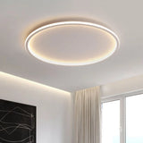 White round LED flush mount ceiling light detail of the lit rim