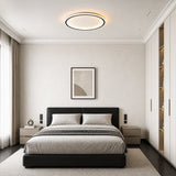Round flush mount ceiling fixture viewed at an angle showing thin profile