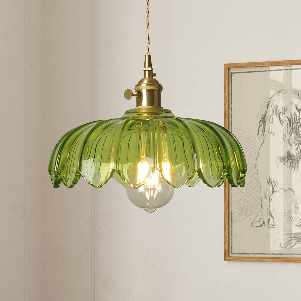Fay Rustic Tulip Glass Pendant Light Retro Flower Bud Brass