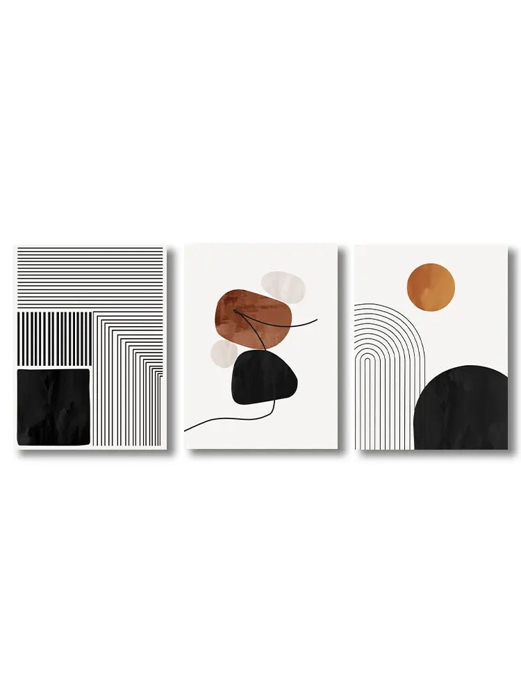 Abstract Geometric Wall Art – Black and White Nordic Canvas Prints - Hurbane Home