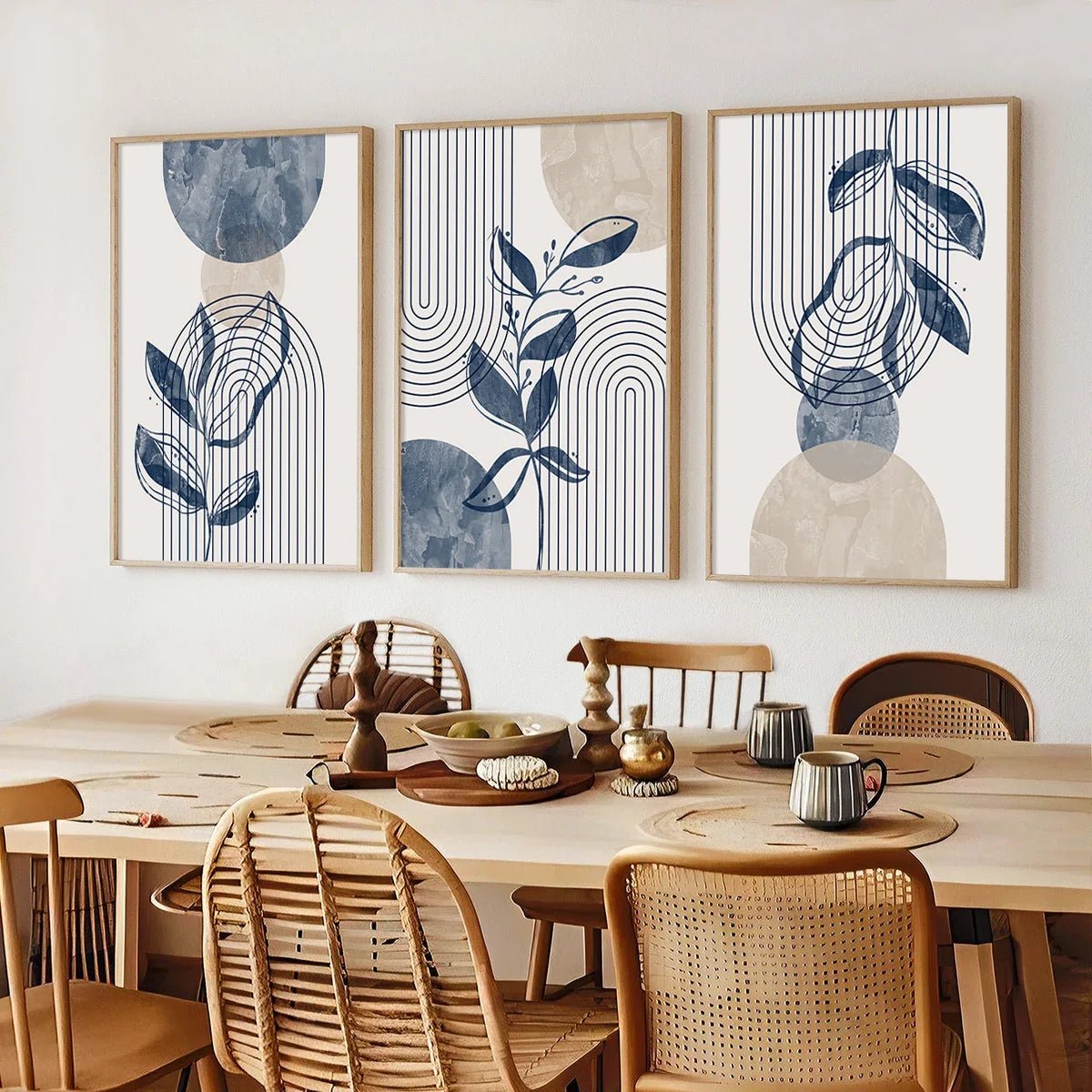 Abstract Geometric Wall Art – Bohemian Navy Blue Plant Canvas Prints - Hurbane Home