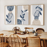 Abstract Geometric Wall Art – Bohemian Navy Blue Plant Canvas Prints - Hurbane Home
