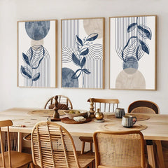 Abstract Geometric Wall Art – Bohemian Navy Blue Plant Canvas Prints - Hurbane Home