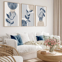 Abstract Geometric Wall Art – Bohemian Navy Blue Plant Canvas Prints - Hurbane Home