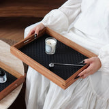 Acacia Wood Decorative Tray – Bamboo Pattern Jewelry & Vanity Organizer - Hurbane Home