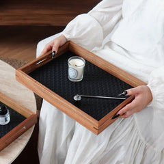 Acacia Wood Decorative Tray – Bamboo Pattern Jewelry & Vanity Organizer - Hurbane Home