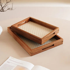 Acacia Wood Decorative Tray – Bamboo Pattern Jewelry & Vanity Organizer - Hurbane Home