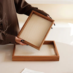 Acacia Wood Decorative Tray – Bamboo Pattern Jewelry & Vanity Organizer - Hurbane Home